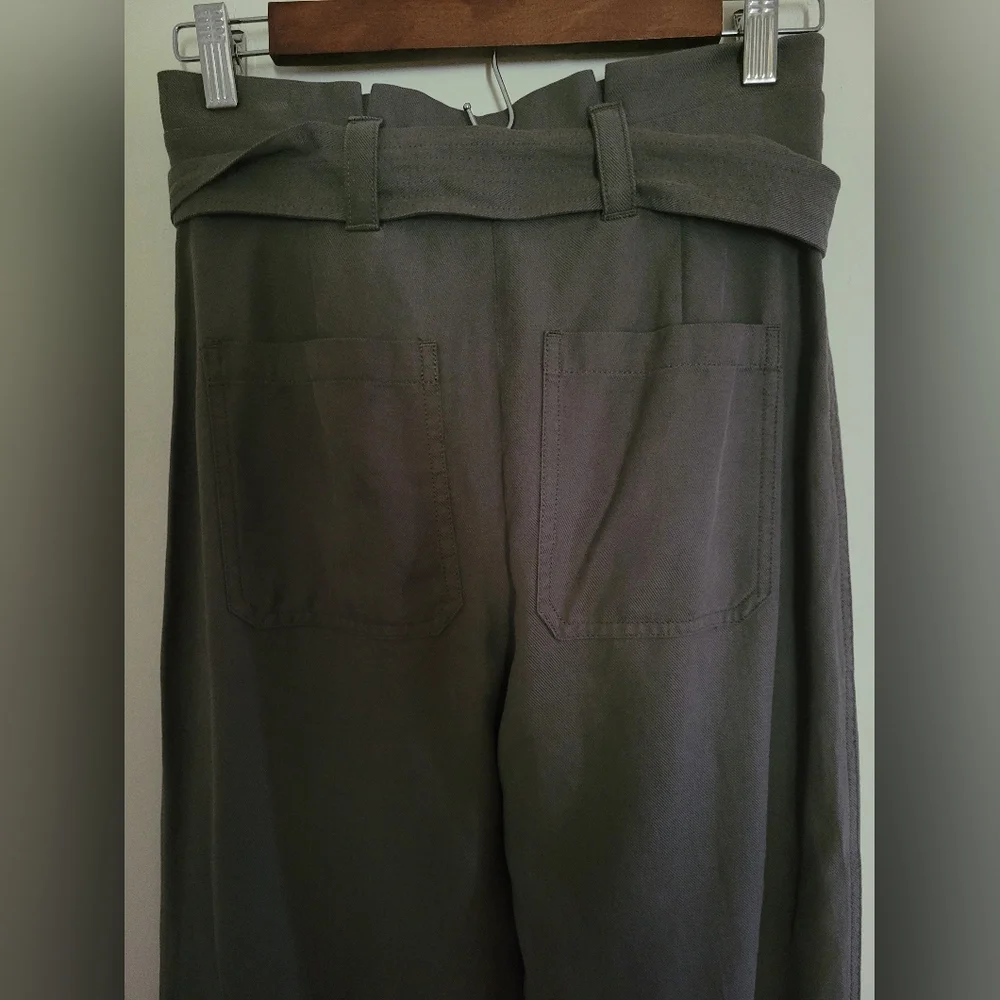 Express Olive Green Office Business Casual Paperbag High Waist Ankle Trousers 2